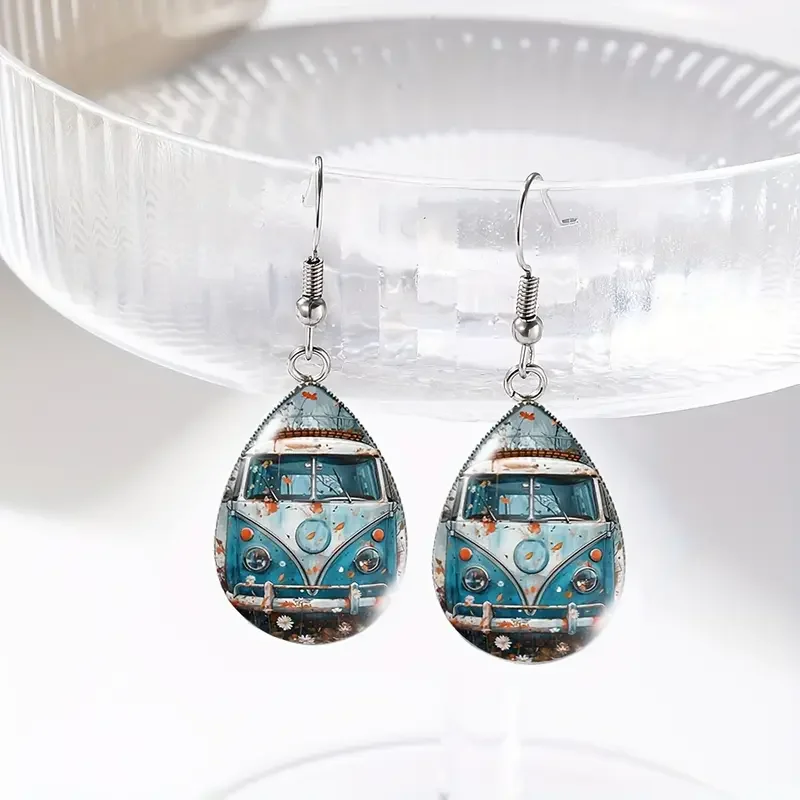 Blue Bus Teardrop Earrings.webp