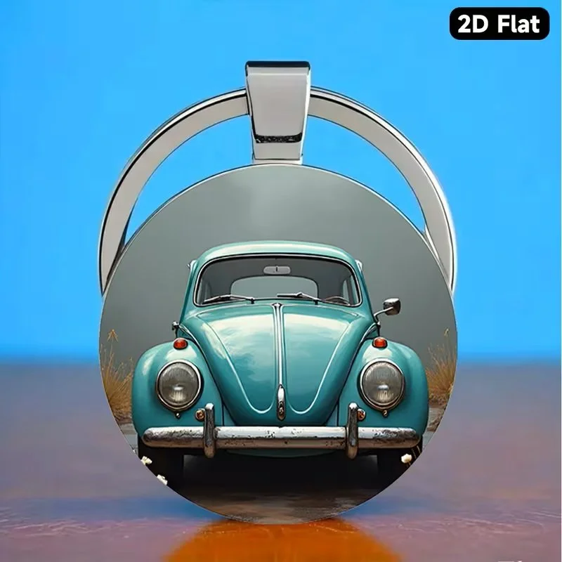 Vintage Blue VW Bug Keychain