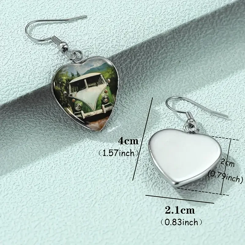 Green & White Bus Heart Earrings Measurements.webp