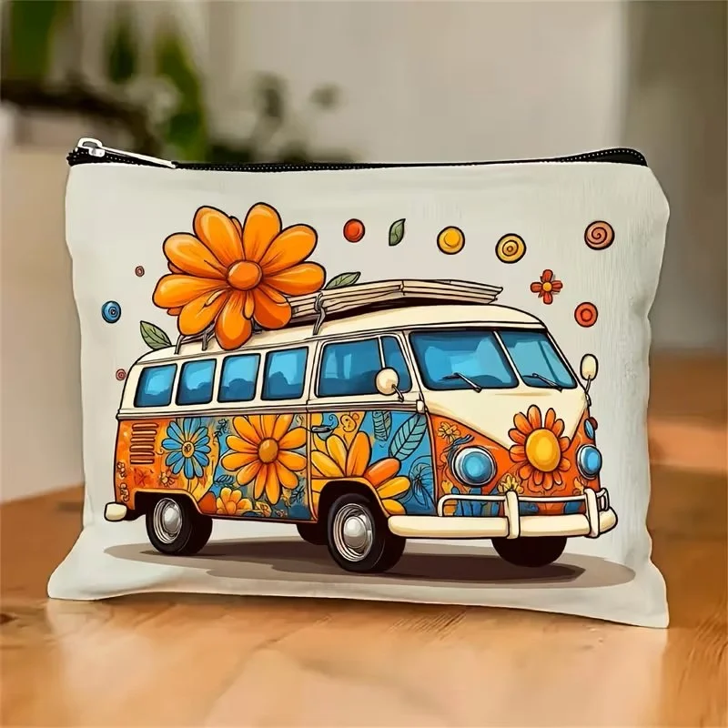 Orange Splitty Bus with Flowers Cosmetic Bag.jpg