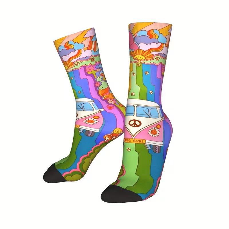 Unisex 1960's Pink Hippie VW Bus Socks