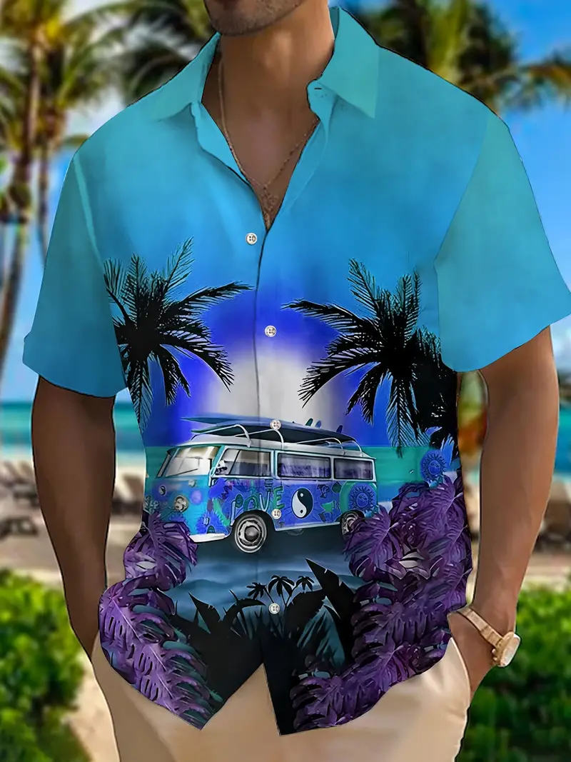 Men's Blue Tropical Surf Bus Shirt