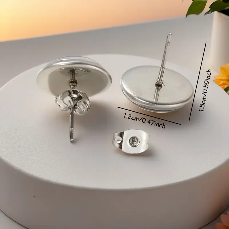 Round Pink & White Splitty Peace Bus Stud Earrings Measurements.webp