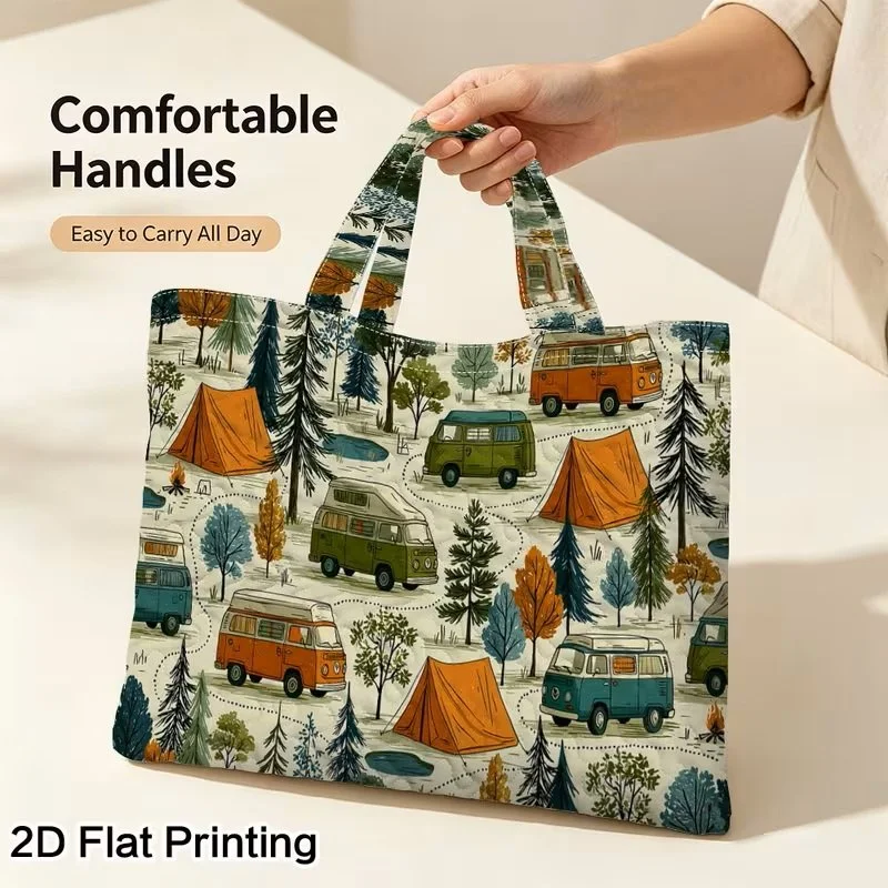 Quilted VW Camping Buses Tote Bag