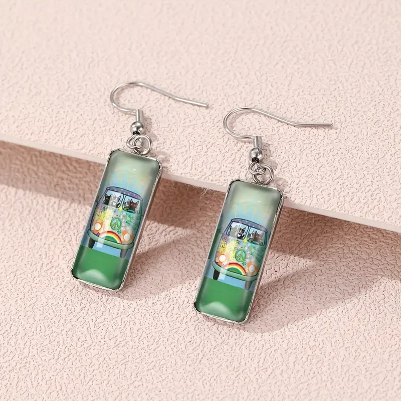 VW Bus with Cats Dangle Earrings