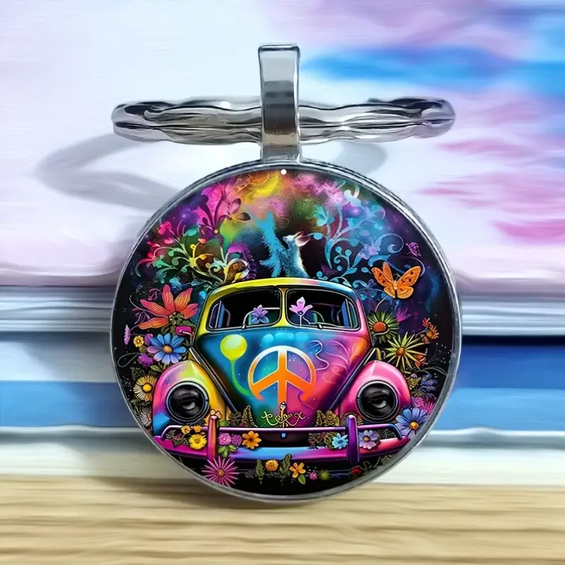Round Multi Color Bug Keychain.webp