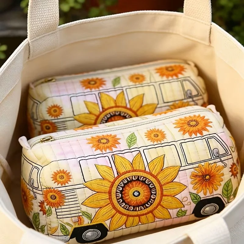 Quilted Sunflower Bus Cosmetic bag.jpg