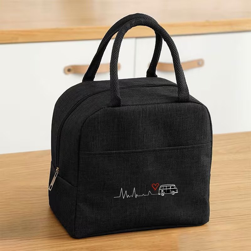 Black VW Bus Heartbeat Lunch Tote