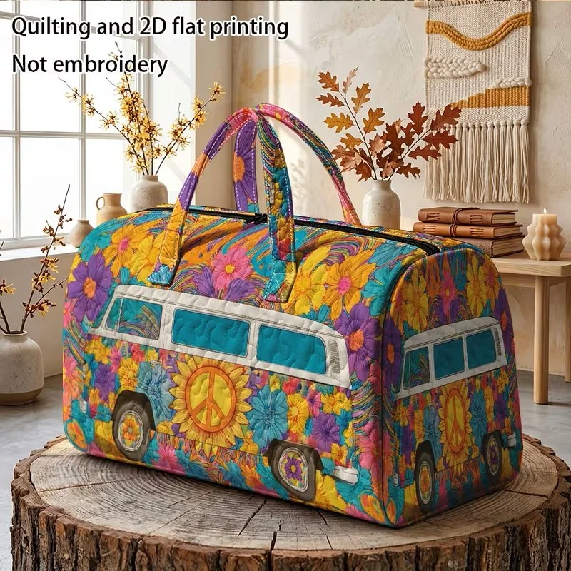 Quilted Multi Flower Bay Window VW Bus Travel bag
