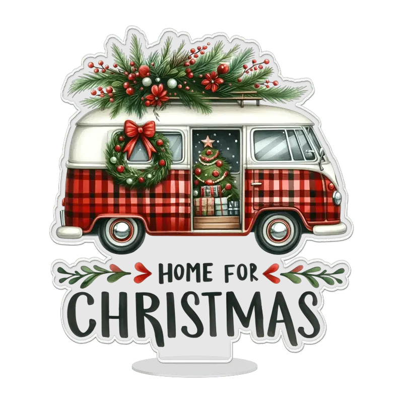 Home For Christmas Red Checkered Bus Decoration.webp
