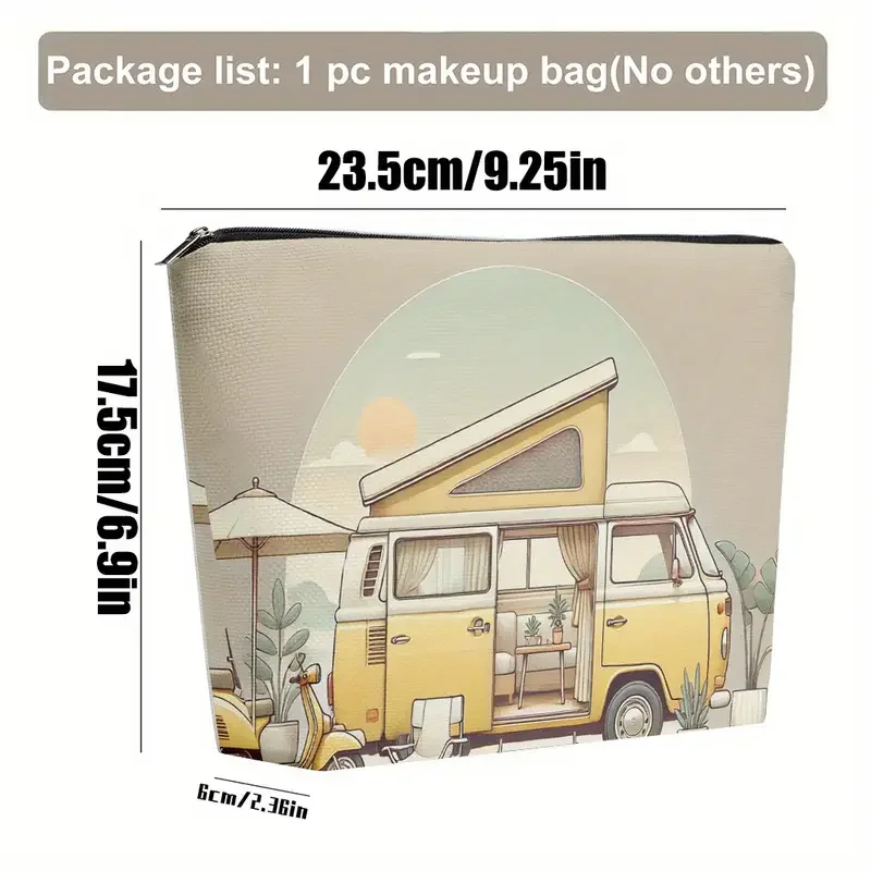 Yellow Bay Window Westy with Pop Top Cosmetic Bag Measurements.webp
