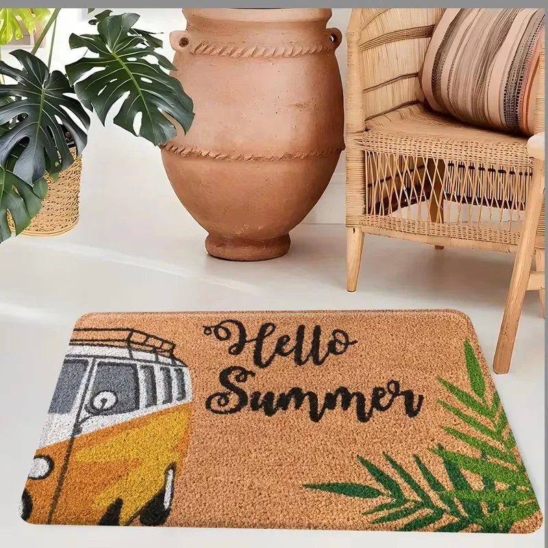 Hello Summer Yellow 1960's VW Bus Rug