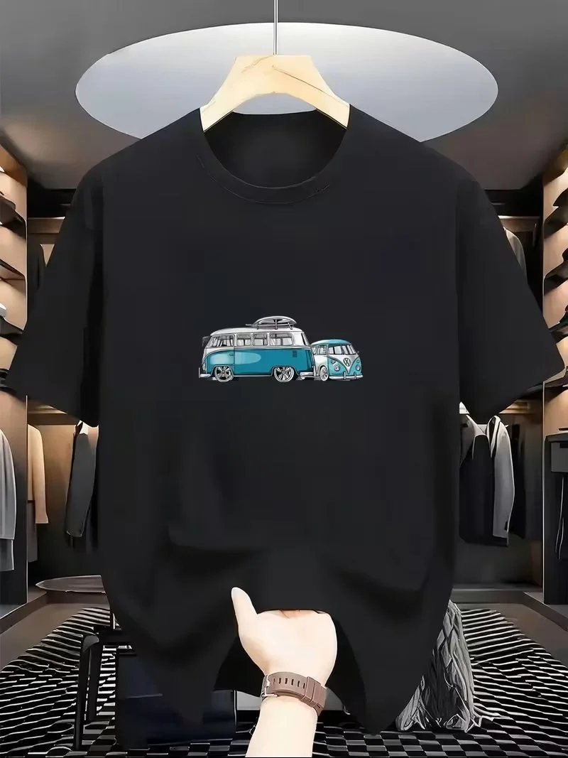 Black T-Shirt with 1960's Blue & White VW Buses