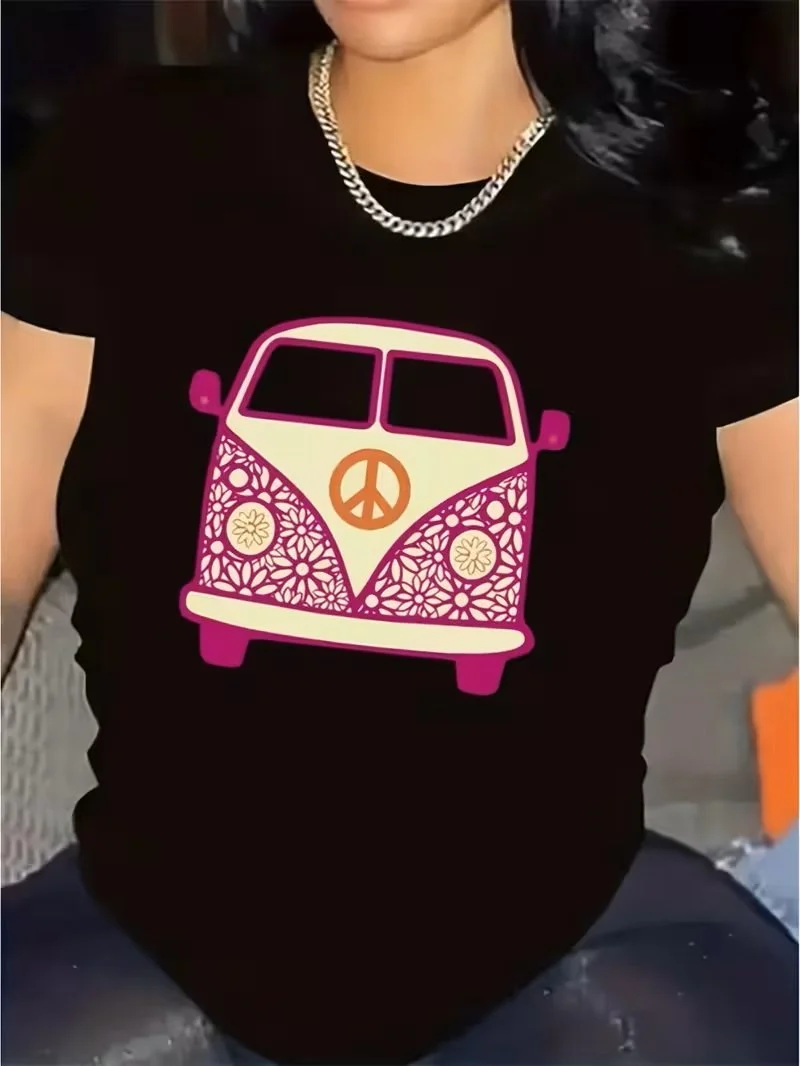 womens black t shirt pink and cream lace bus.jpg