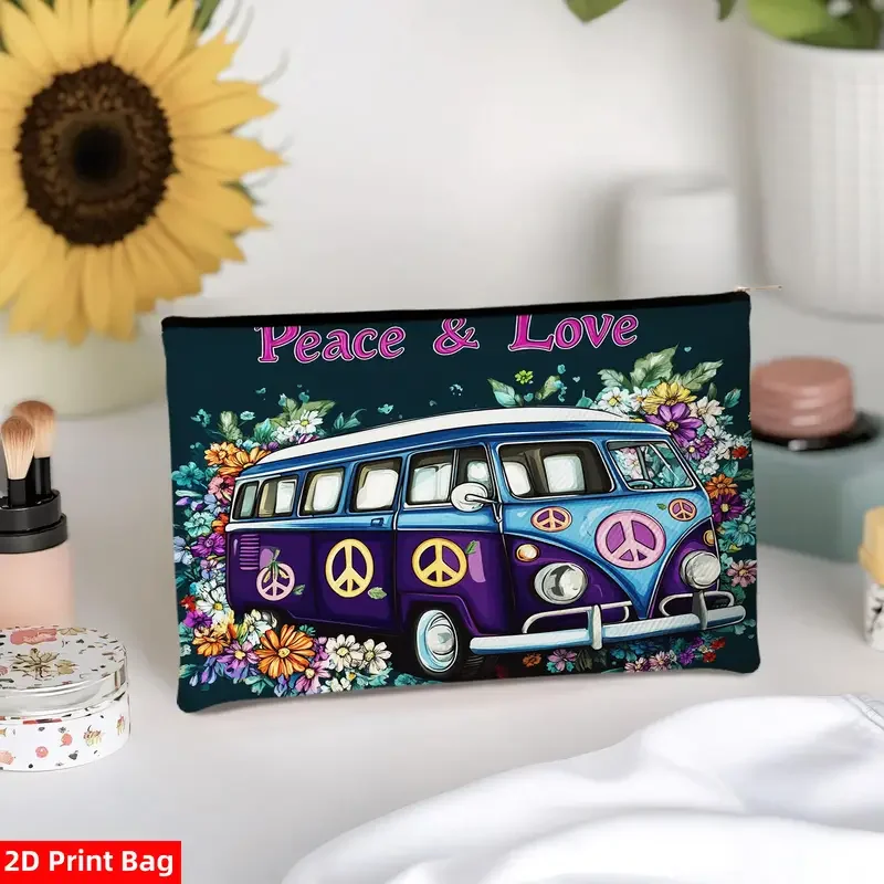 Purple Peace and Love Splitty Bus Cosmetic Bag.webp