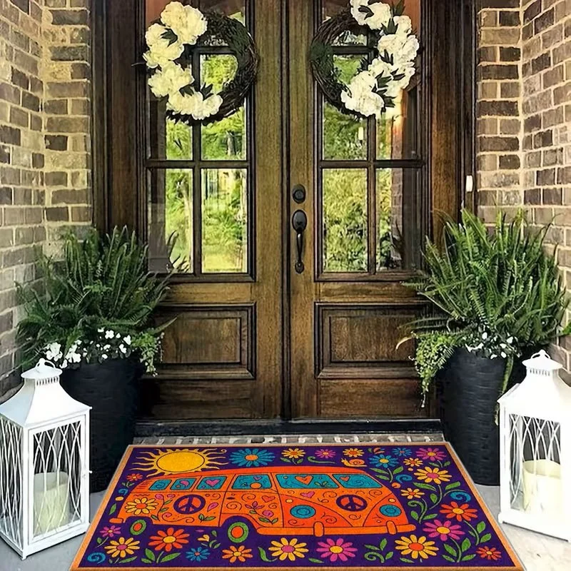 Orange 1960's  VW Peace Bus Rug