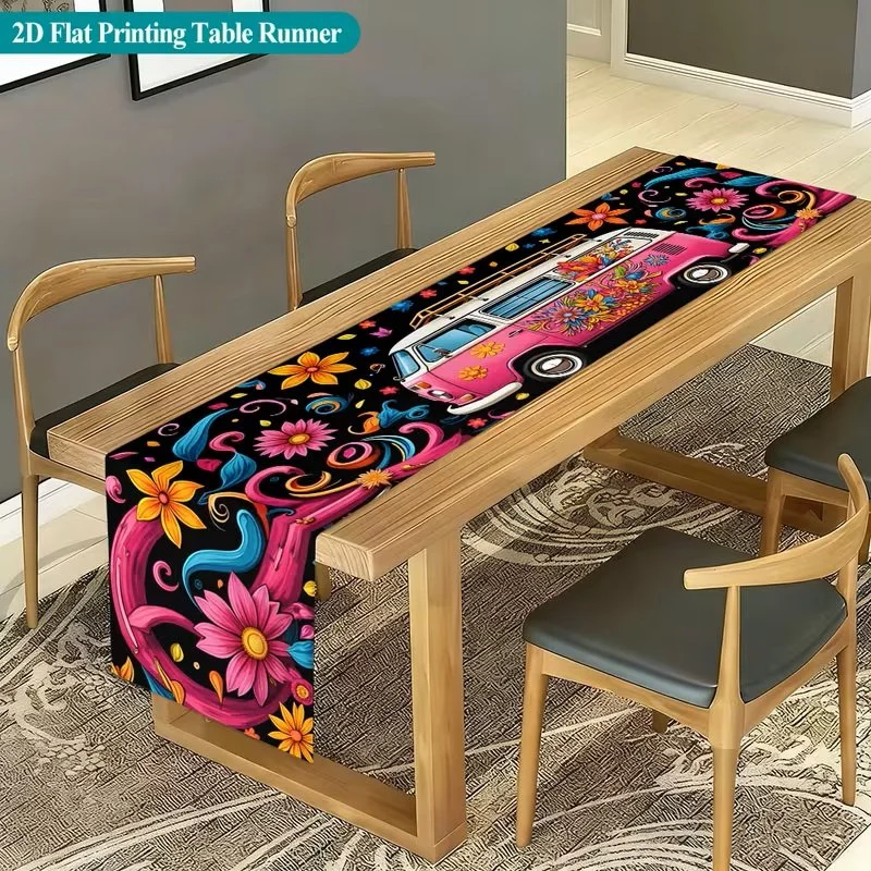 Pink Bay Window Black background table runner.jpg