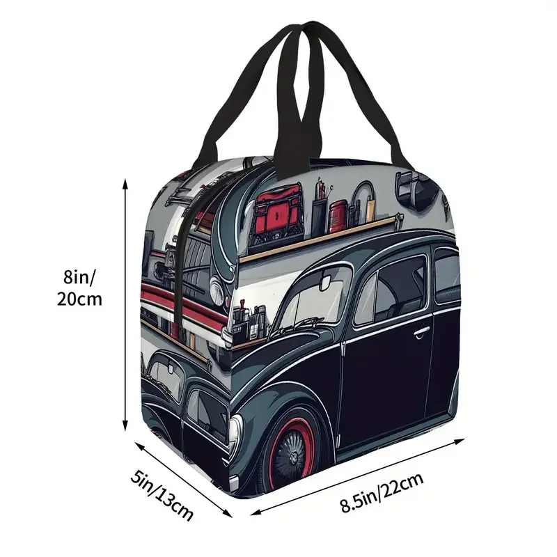 Black Bug with Red Rims lunch Tote Measurements.webp