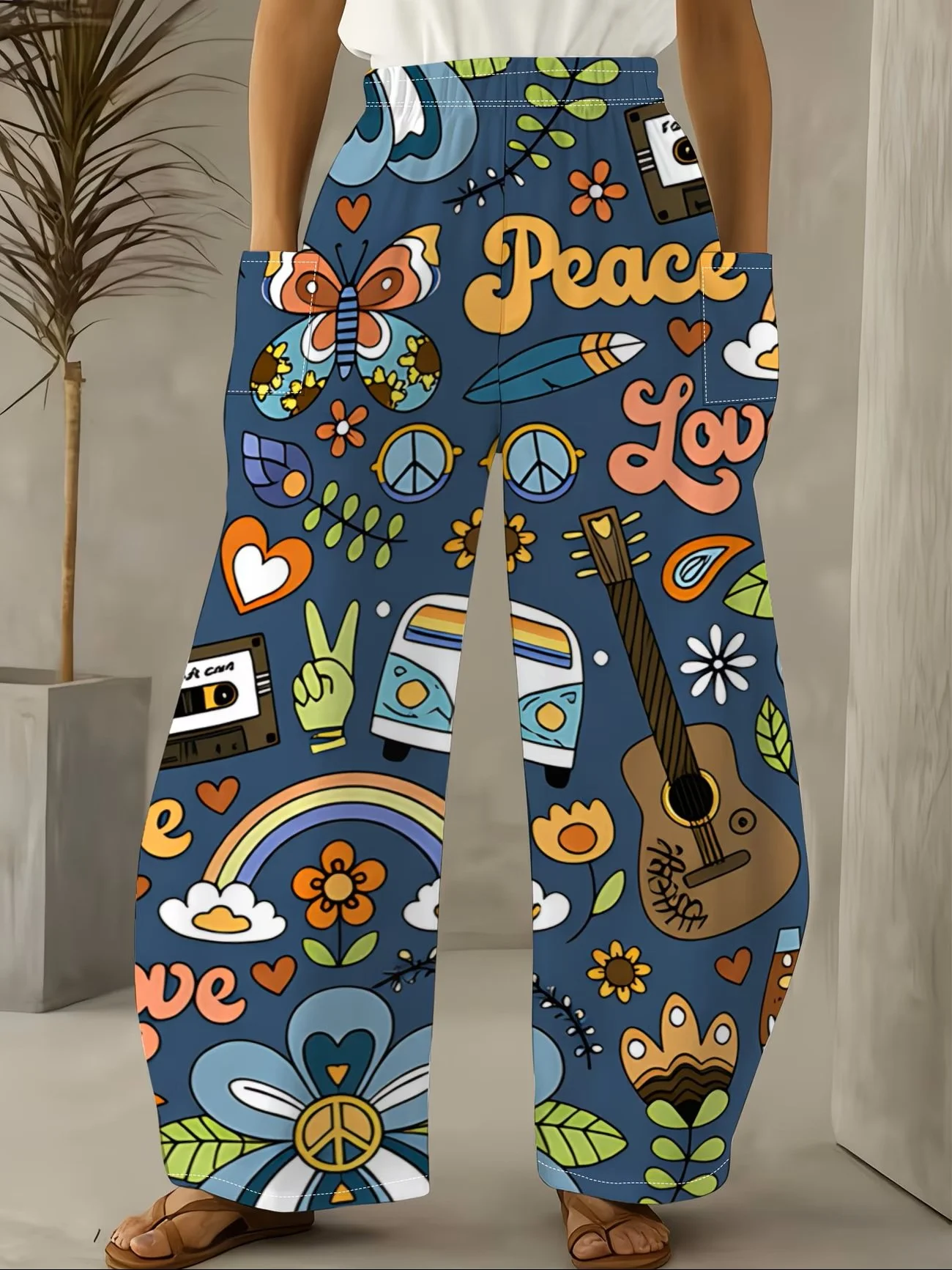 Women's Blue Hippie VW Bus Pocket Pants