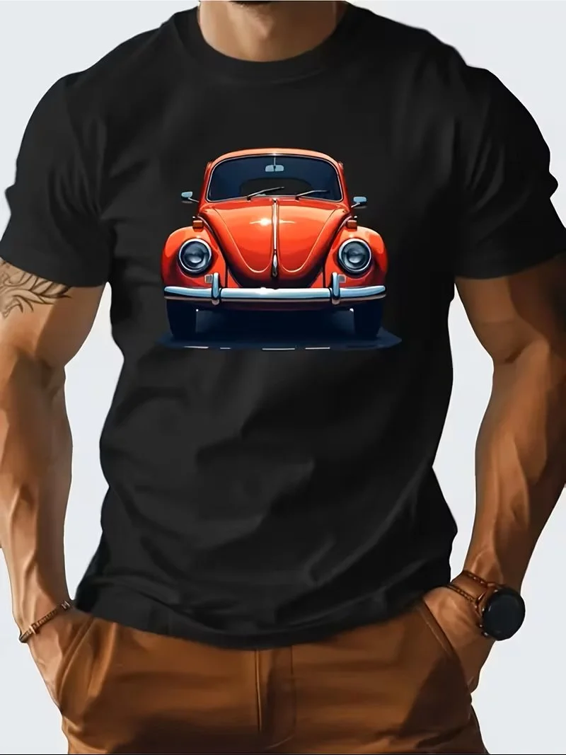 Red VW Bug on Black T-Shirt