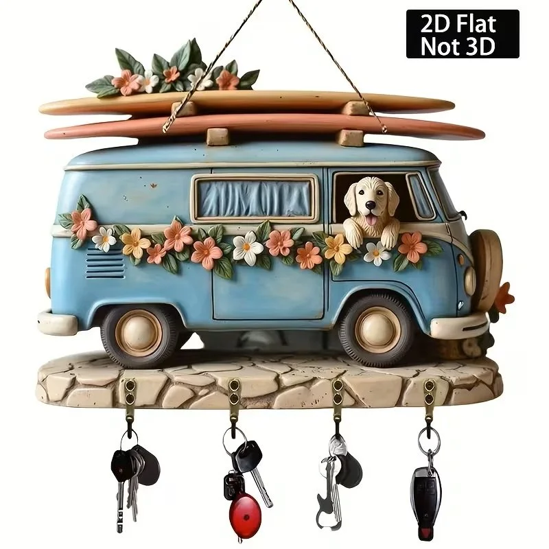 Blue VW Surf Bus With Dog Keychain Holder