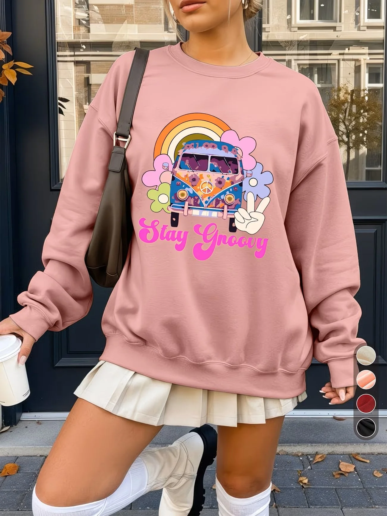 Women's Pink Stay Groovy 1960's VW Bus