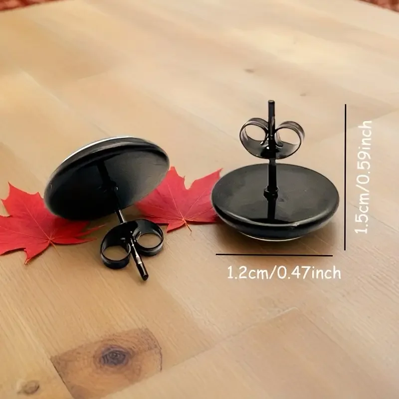 Round Red & White Surf Bus Stud Earrings Measurements.webp