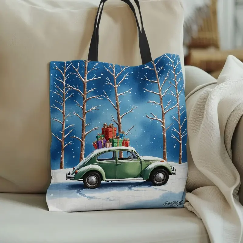 Green VW Bug Christmas Tote Bag