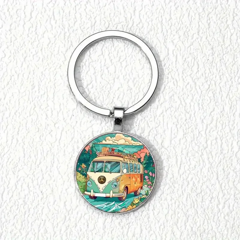 Round Multi-Color VW Bus Keychain