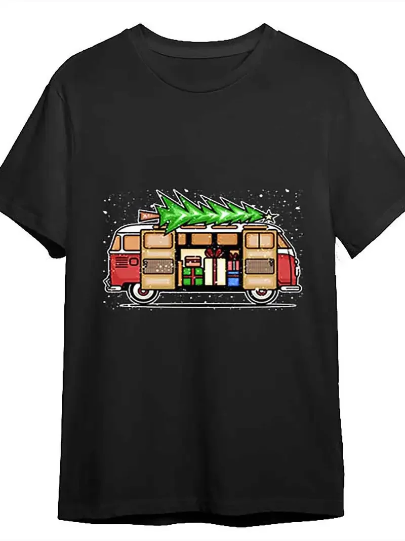 Red Christmas Tree Bus T-Shirt.webp