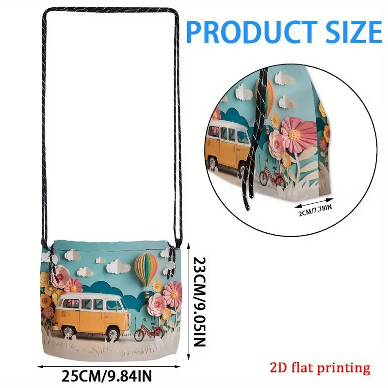 Yellow White Balloon Bus Crossbody Bag Measurements.webp