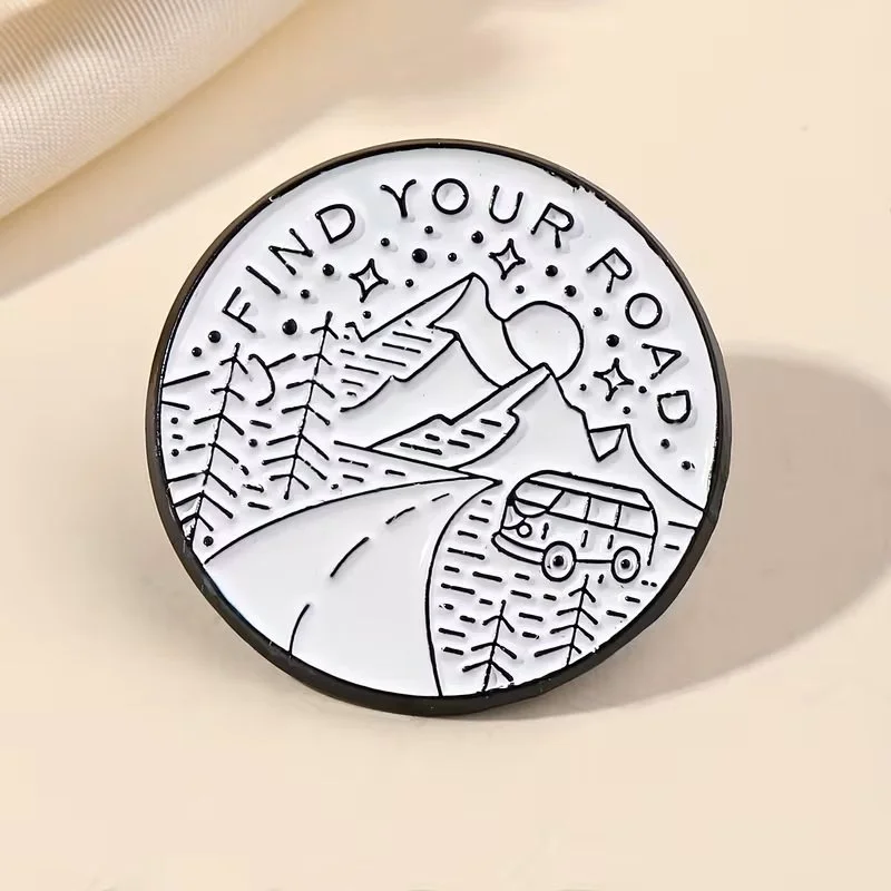 White Find Your Road with VW Bus Pin