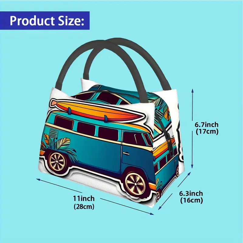 Blue Split Surfboard Bus Lunch Bag Measurements.webp