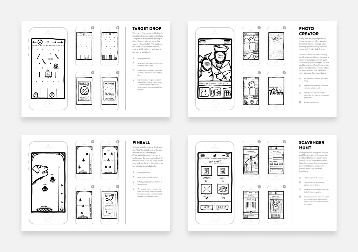 We sketched out a wide variety of game options for the client.