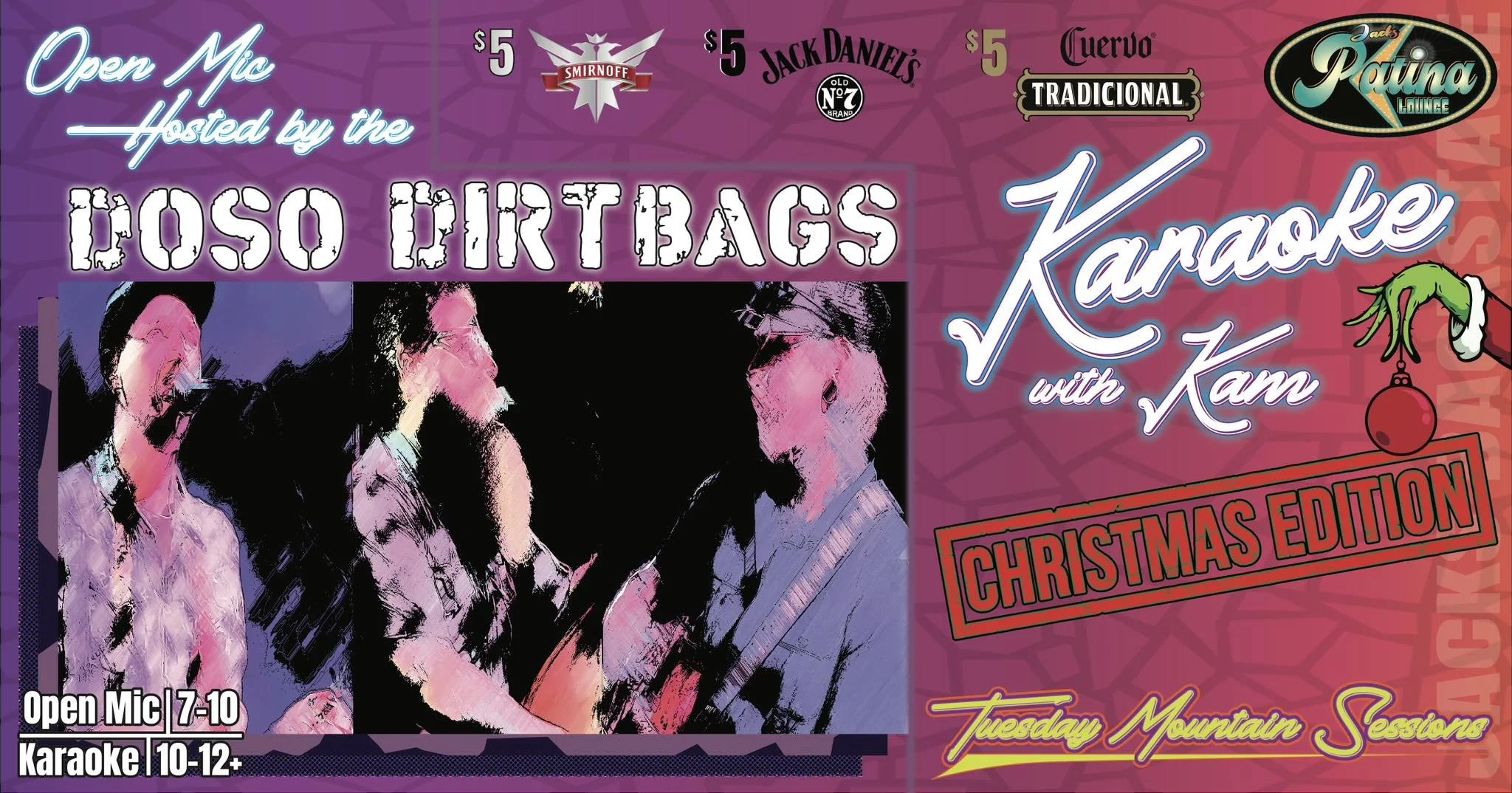 Promotional event graphic for Christmas Party Pop Up at Jacks Backstage in Ruidoso, NM