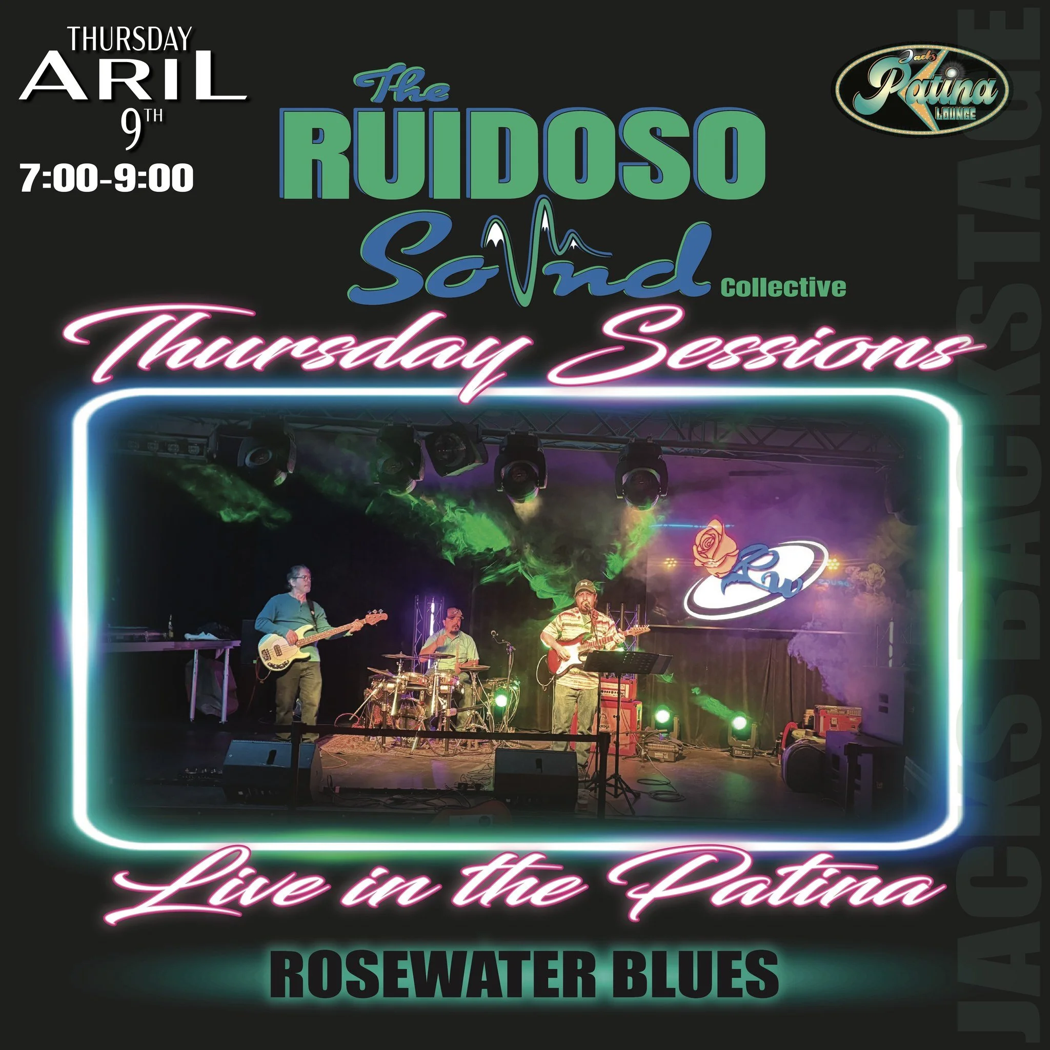 Promotional event graphic for live music at Jacks Backstage in Ruidoso, NM