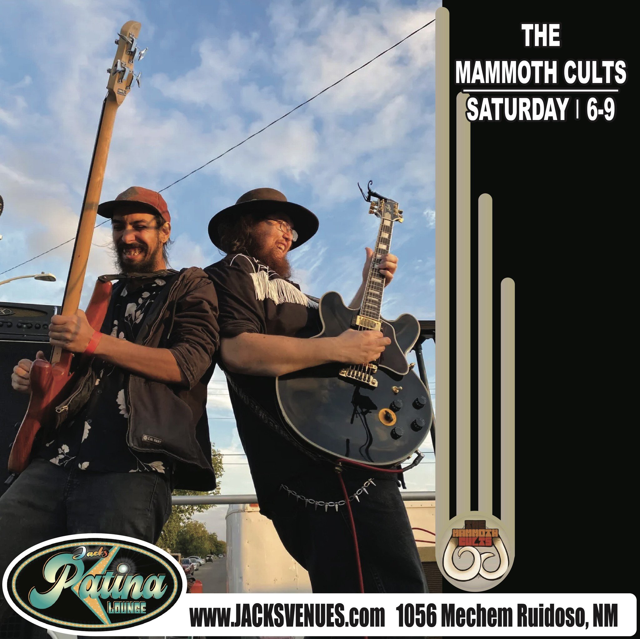 Promotional event graphic for live music at Jacks Patina Lounge in Ruidoso, NM