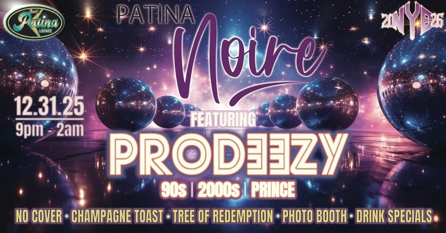 Promotional event graphic for NYE Patina Noire event at The Patina Lounge at Jacks Backstage in Ruidoso, NM