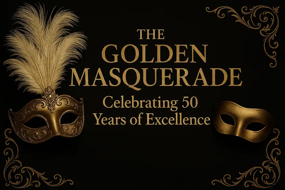 Promotional event graphic for The Golden Masquerade Ball on Deember 27, 2025, at Inn of the Mountain Gods near Ruidoso, NM
