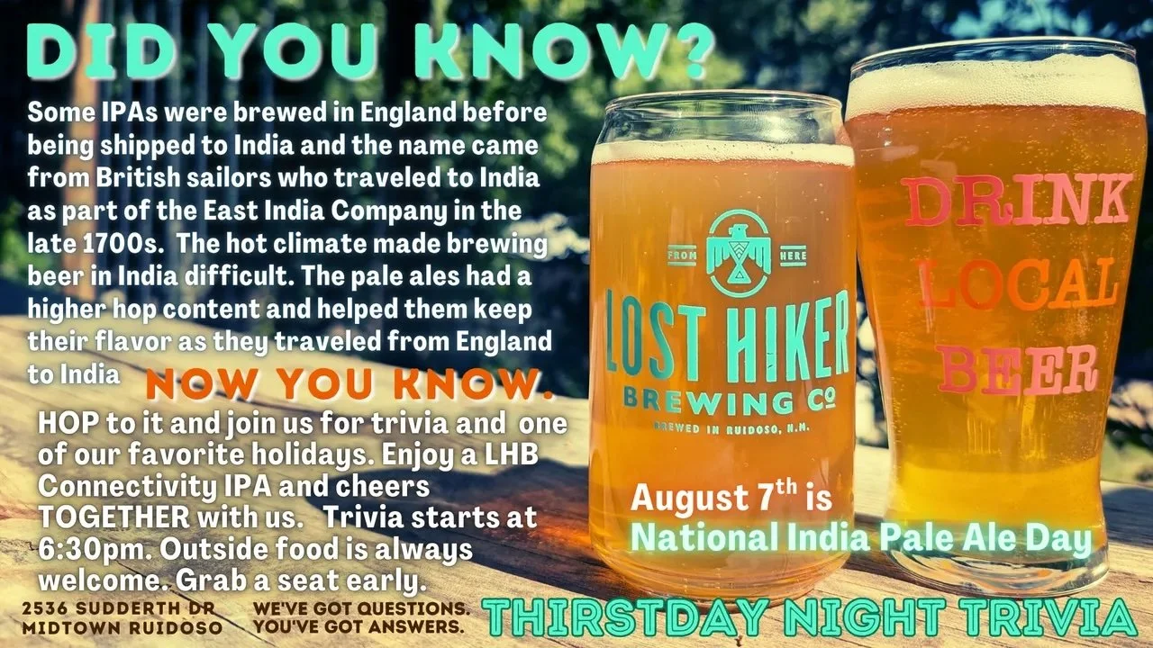 Thirstday Night Trivia "National IPA Day" at Lost Hiker Brewing Company - Basecamp