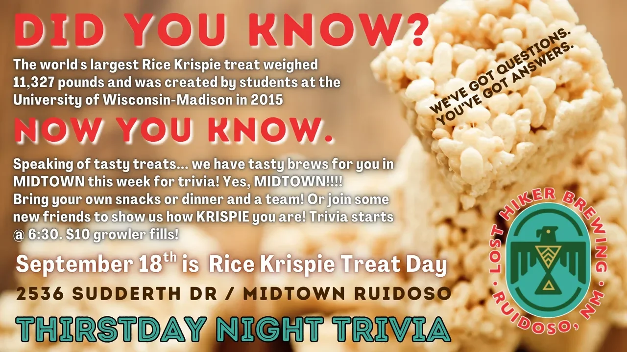 Thirstday Night Trivia at Lost Hiker Brewing Company - Midtown Taproom (Rice Krispies)