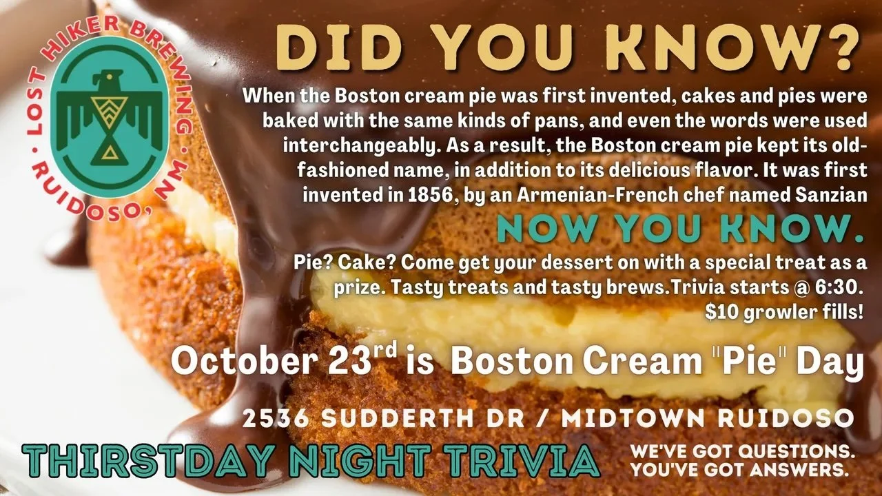 Thirstday Night Trivia at Lost Hiker Brewing Company - Midtown Taproom  (Boston Cream Pie Day)