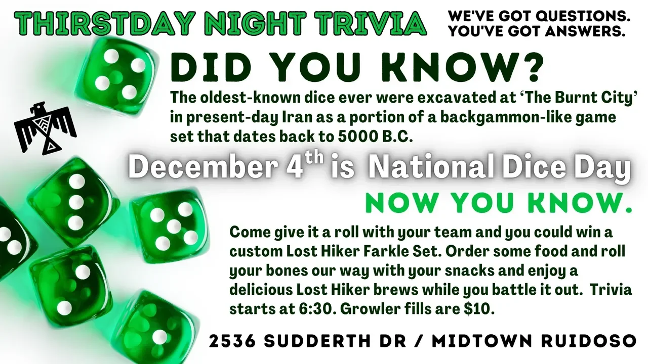 Thirstday Night Trivia at Lost Hiker Brewing Company - Midtown Taproom (National Dice Day)