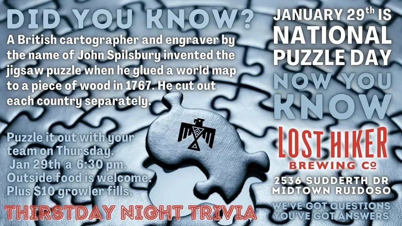 Thirstday Night Trivia Puzzle Night at Lost Hiker Brewing Company 