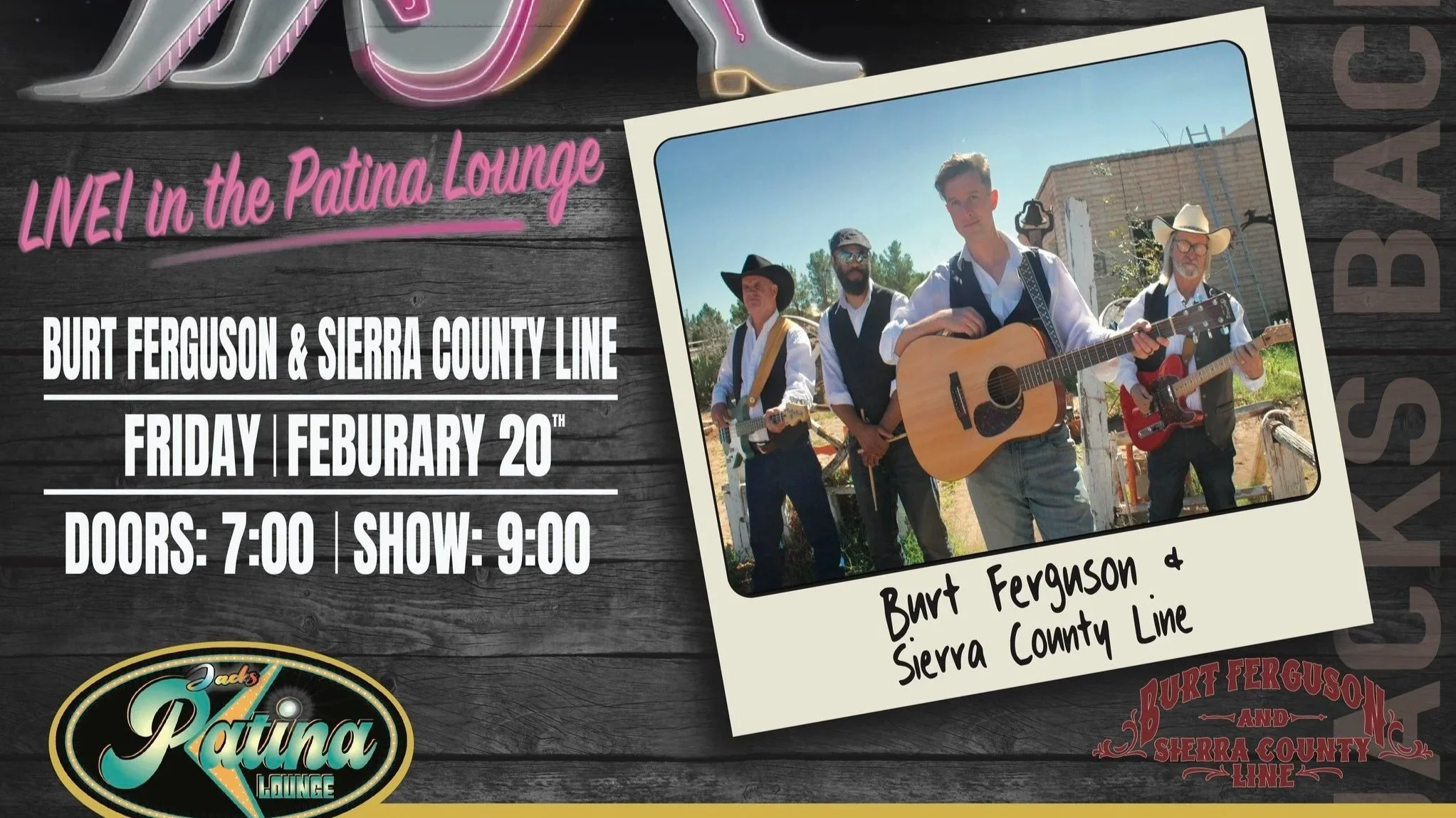 Neon Saddle Fridays at the Patina Lounge: Burt Ferguson &amp; Sierra County Line (Live)