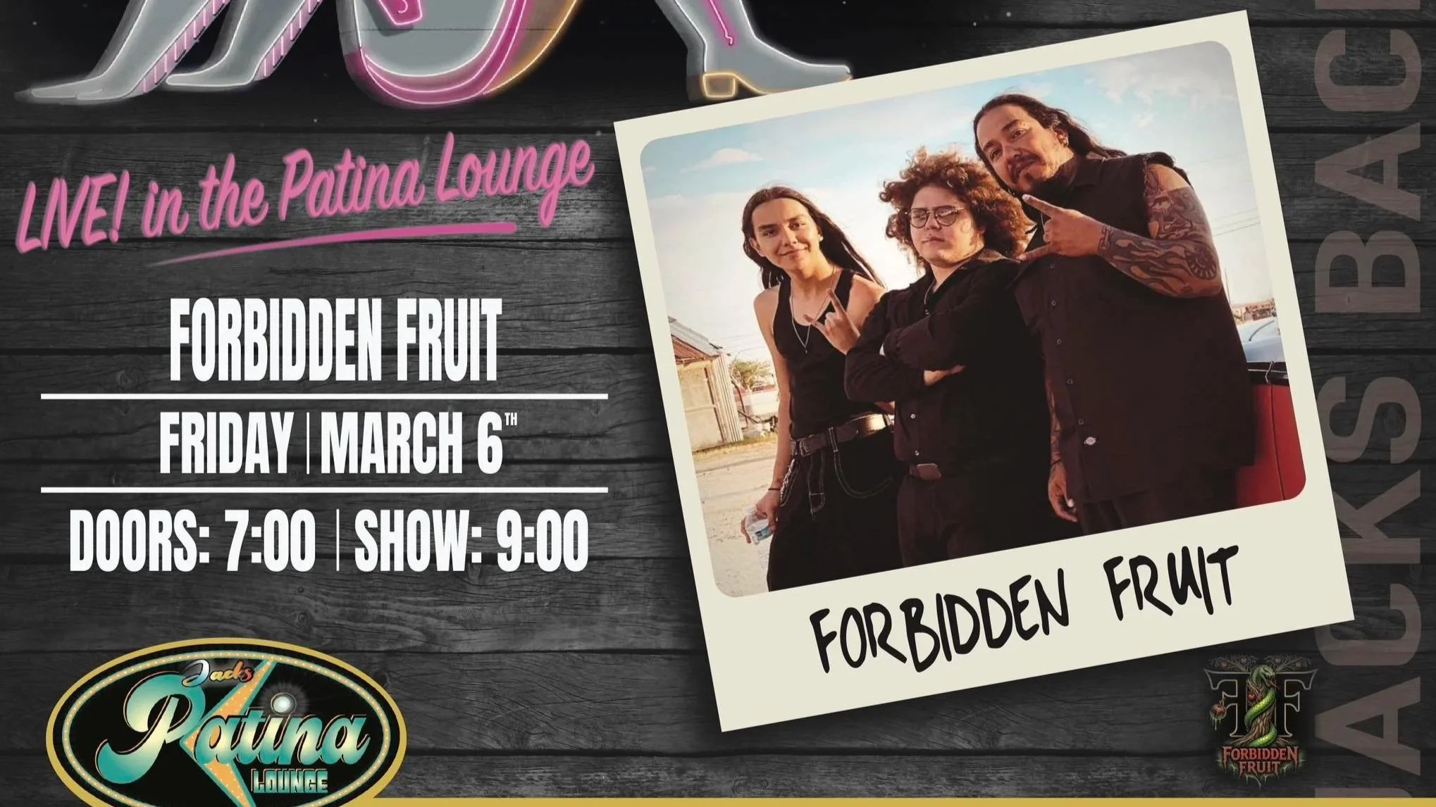 Neon Saddle Fridays: Forbidden Fruit Live at Jacks Patina Lounge