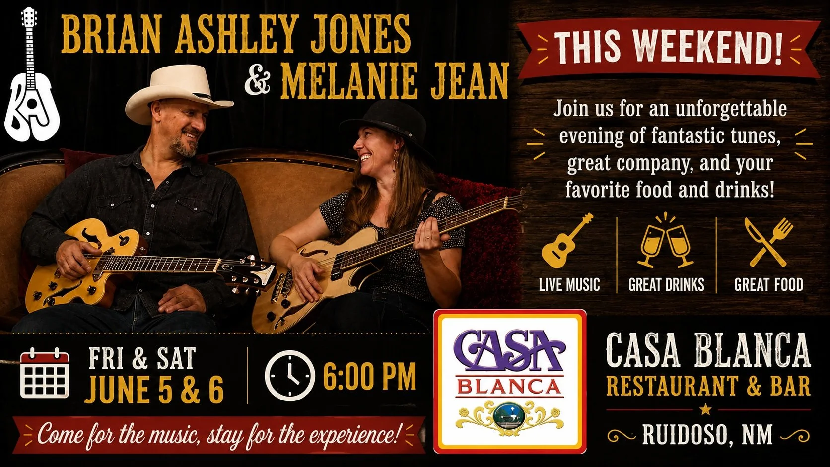 Live Music with Brian Ashley Jones & Melanie Jean at Casa Blanca