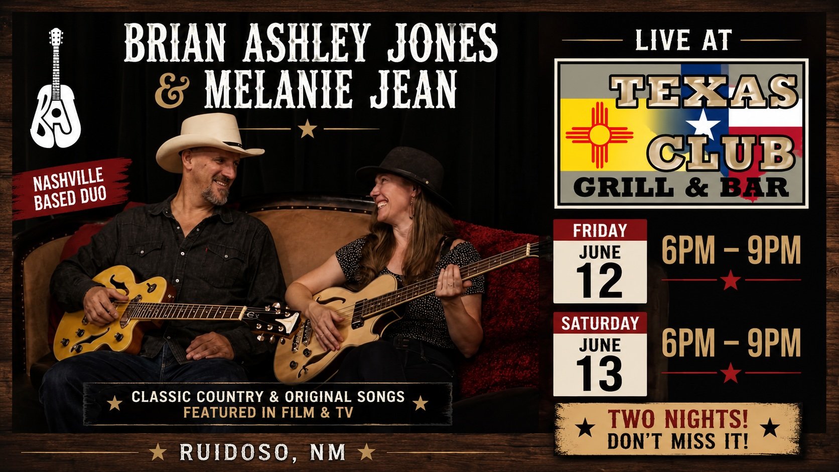 Brian Ashley Jones & Melanie Jean Live at Texas Club Grill & Bar