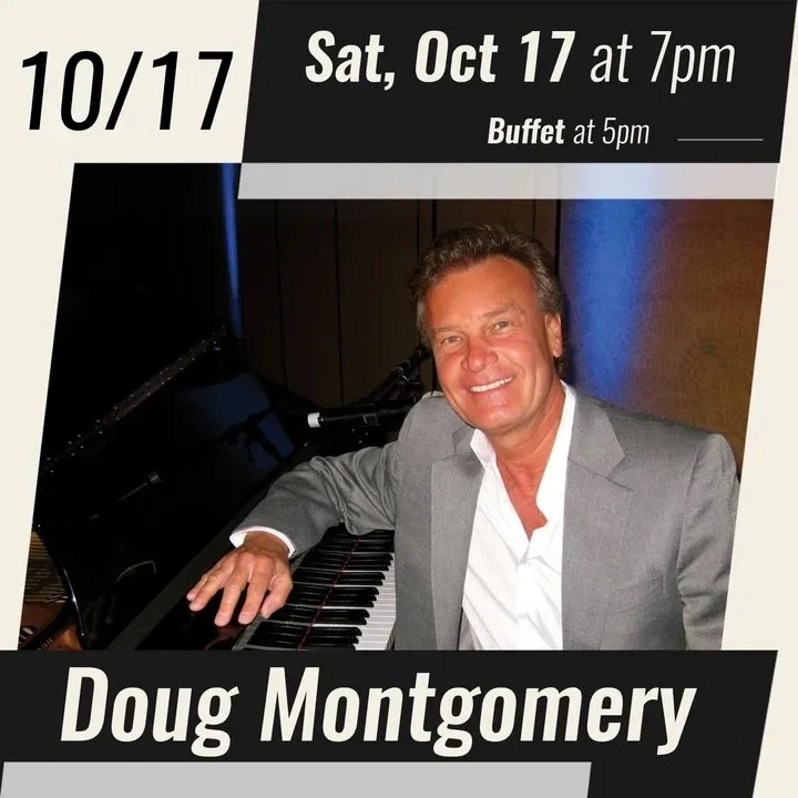 Pianist Doug Montgomery seated at a grand piano, promoting his October 17 performance at Spencer Theater near Ruidoso.