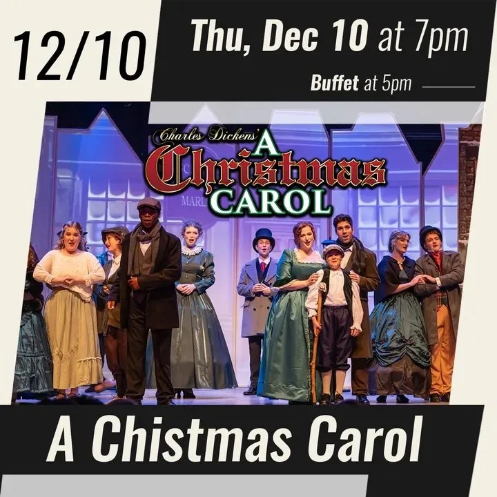 Cast of A Christmas Carol in Victorian costumes onstage, promoting the December 10 performance at Spencer Theater near Ruidoso.